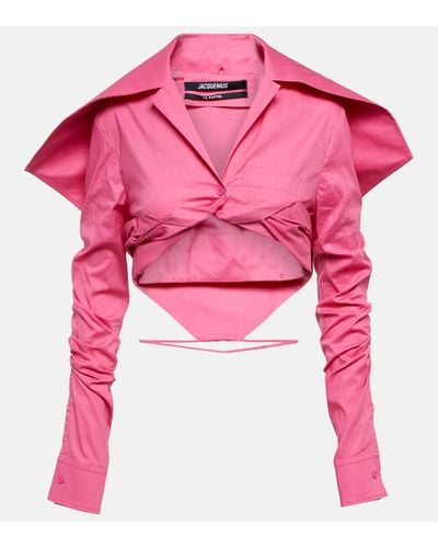 Jacquemus La Chemise Meio Cotton Cropped Shirt - Pink