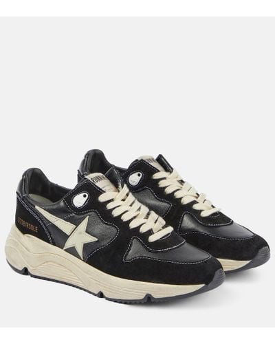 Golden Goose Running Sole Suede And Leather Sneakers - Black