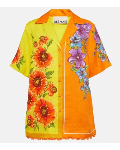 ALÉMAIS Camisa Jude de lino estampada - Amarillo
