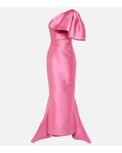 Solace London Priya Bow-detail Draped Satin Gown - Pink