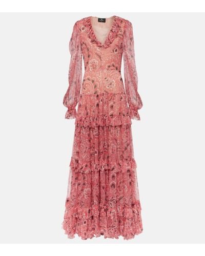 Etro Ruffled Tiered Paisley Silk Gown