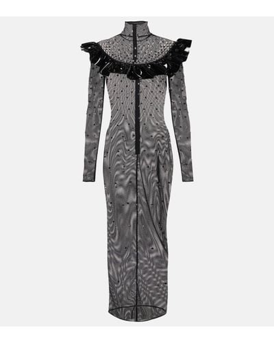 Alessandra Rich Embellished Mesh Midi Dress - Grey