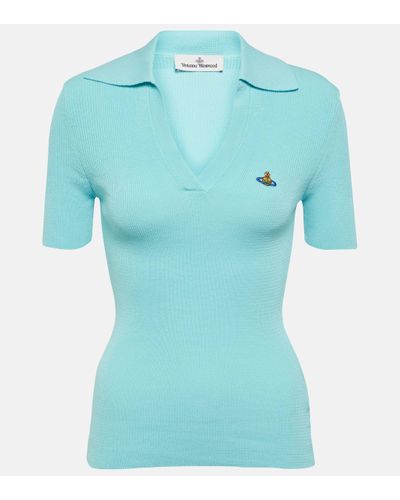 Vivienne Westwood Marina Ribbed-knit Cotton Polo Shirt - Blue