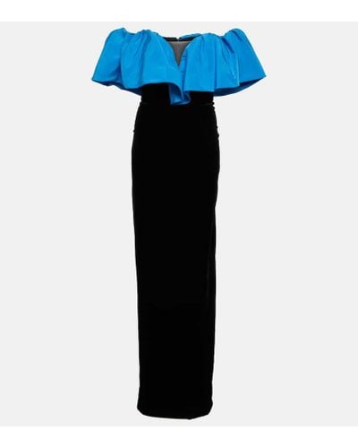 Monique Lhuillier Ruffle-trimmed Taffeta Gown - Blue