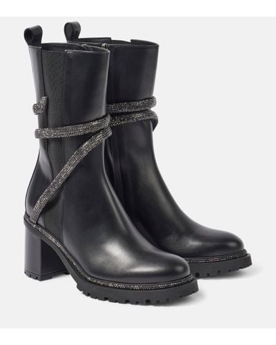 Rene Caovilla Cleo 60 Embellished Leather Chelsea Boots - Black