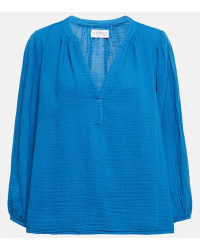 Velvet Bluse Maggie aus Baumwoll-Gaze - Blau