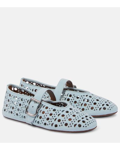 Alaïa Perforated Nappa Leather Ballerina Flats - Blue