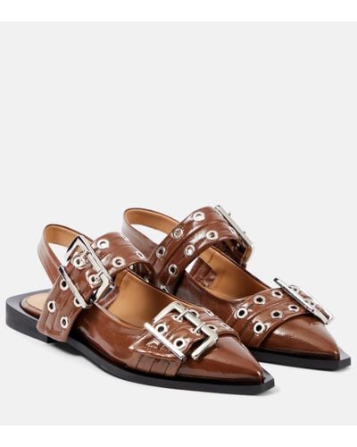 Ganni Faux Leather Slingback Flats - Brown