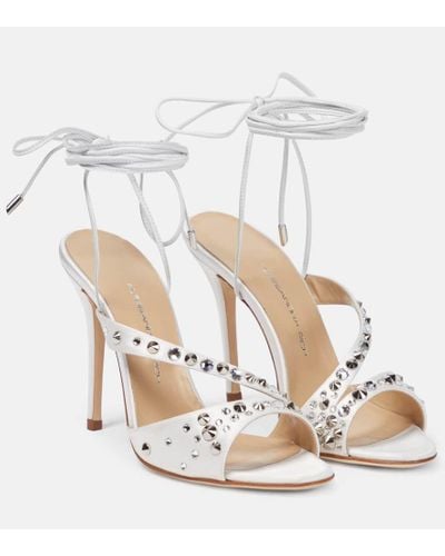 Alessandra Rich Embellished Silk Satin Sandals - White