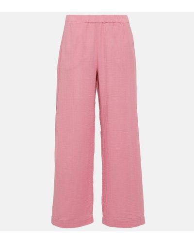 Velvet Jerry Cotton Gauze Wide-leg Trousers - Pink