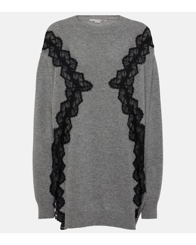 Stella McCartney Lace-trimmed Virgin Wool Jumper - Grey