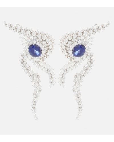 YEPREM 18kt Gold Earrings With Diamonds And Sapphires - White