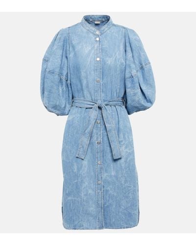 Stella McCartney Hemdblusenkleid aus Denim mit Puffaermeln - Blau
