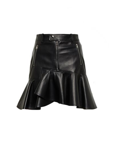 RED Valentino Ruffle-trimmed Leather Miniskirt - Black
