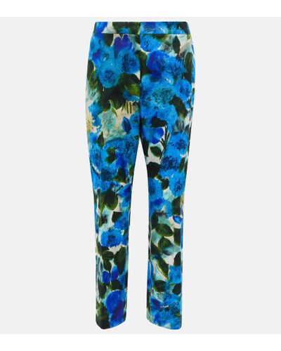Dries Van Noten Pantalones tapered de algodon floral - Azul