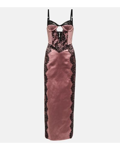 Gucci Lace-trimmed Silk Satin Midi Dress - Red