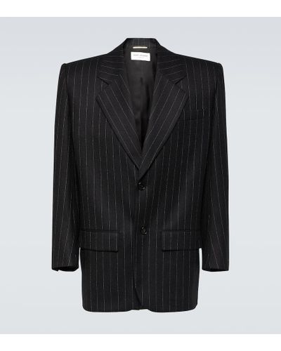 Saint Laurent Silk-trimmed Pinstriped Wool And Cotton-blend Blazer - Black