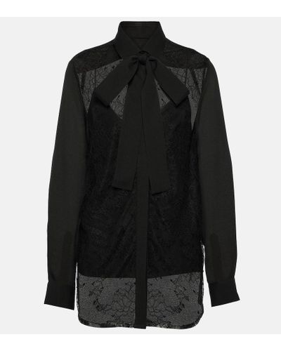 Elie Saab Blusa in misto seta con pizzo - Nero