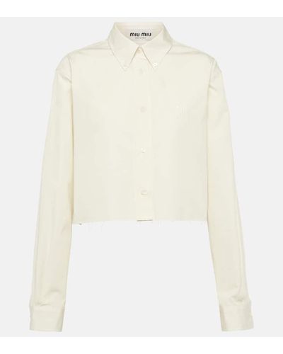 Miu Miu Camisa cropped en popelin de algodon - Blanco