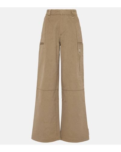 Ami Paris High-rise Wide-leg Cotton Cargo Trousers - Natural