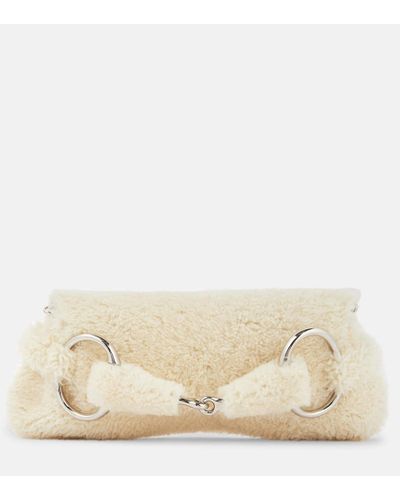 Gucci Horsebit Medium Shearling Shoulder Bag - Natural