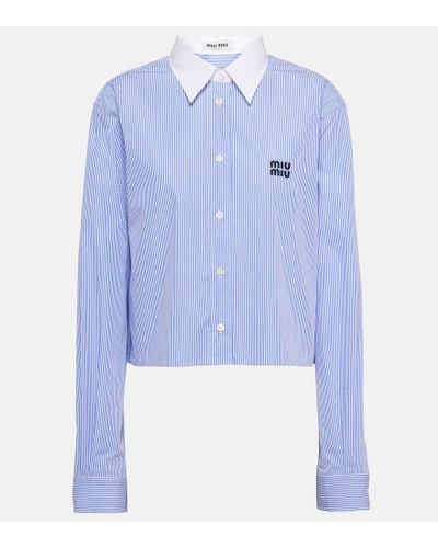 Miu Miu Camisa de popelin de algodon a rayas - Azul