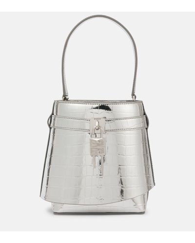 Givenchy Shark Lock Croc-effect Metallic Leather Bucket Bag - White
