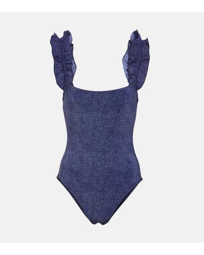 Karla Colletto Nori Ruffled Denim Swimsuit - Blue