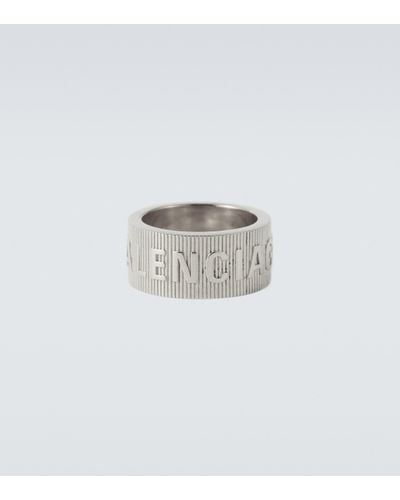 Balenciaga Force Striped Sterling Silver Ring - White