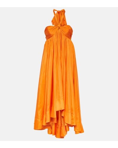 Zimmermann Halcyon Halterneck Silk Midi Dress - Orange