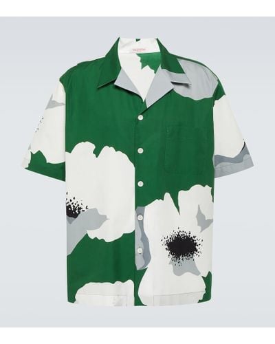 Valentino Camisa bowling de popelin de algodon floral - Verde