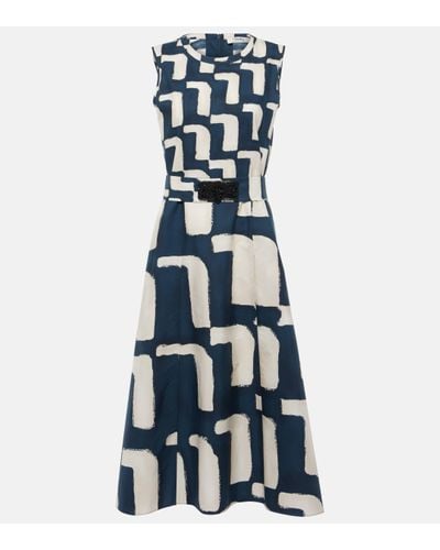 Max Mara Printed Cotton Poplin Midi Dress - Blue