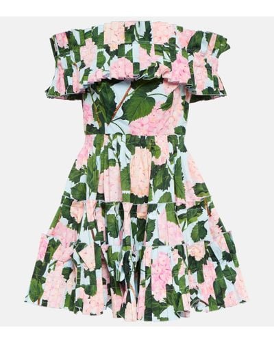 Oscar de la Renta Floral Cotton-blend Minidress - Green