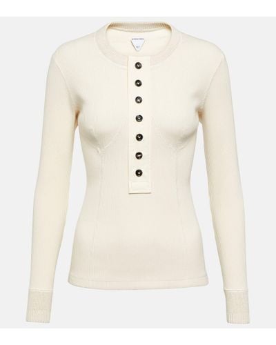 Bottega Veneta Ribbed-knit Cotton-blend Henley Shirt - Natural