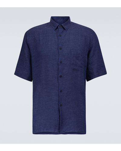 Sunspel Linen Short-sleeved Shirt - Blue
