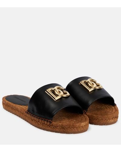 Dolce & Gabbana Dg Logo Leather Espadrille Sandal - Black