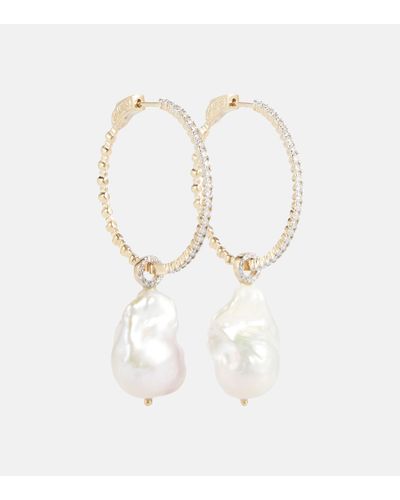 Mateo 14kt Gold Hoop Earrings With Baroque Pearls And Diamonds - White