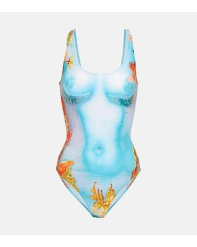 Jean Paul Gaultier Flower Collection Printed Swimsuit - Blue