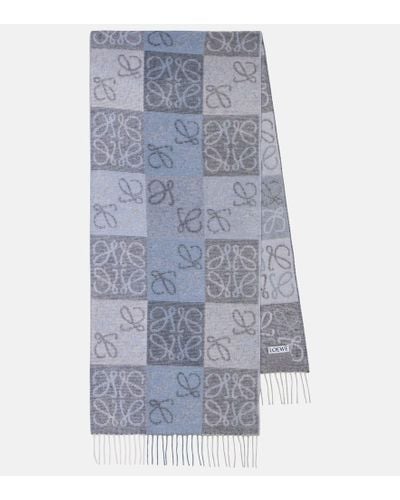 Loewe Schal Aus Einer Woll-kaschmirmischung Mit Intarsienmuster Und Fransen - Blau