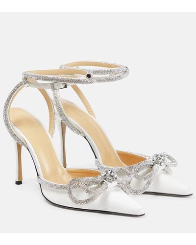Mach & Mach Double Bow Crystal-embellished Silk-satin Point-toe Court Shoes - White