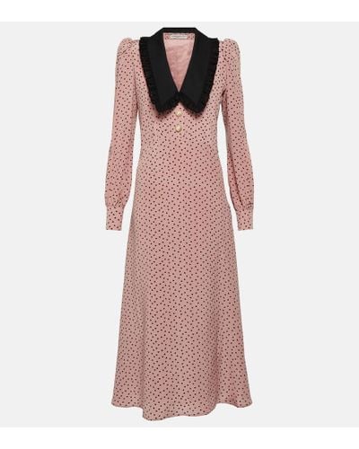 Alessandra Rich Alessandra reiches Midi -Kleid mit kontrastierendem Kragen - Pink