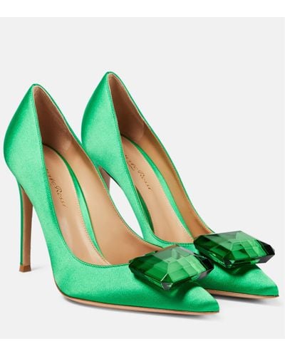Gianvito Rossi Embellished Satin Court Shoes - Green