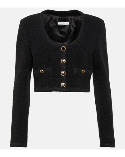 Alessandra Rich Checked Cropped Tweed Blazer - Black