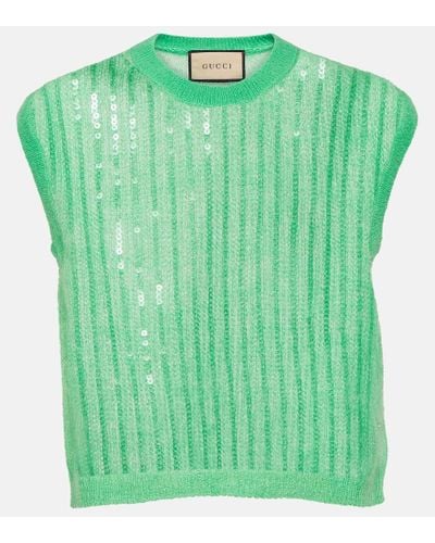 Gucci Verziertes Top aus einem Mohairgemisch - Grün