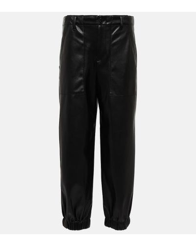 Velvet Mid-rise Tapered Faux Leather Pants - Black