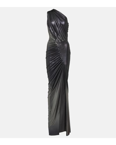 Rick Owens One-shoulder Ruched Metallic Gown - White