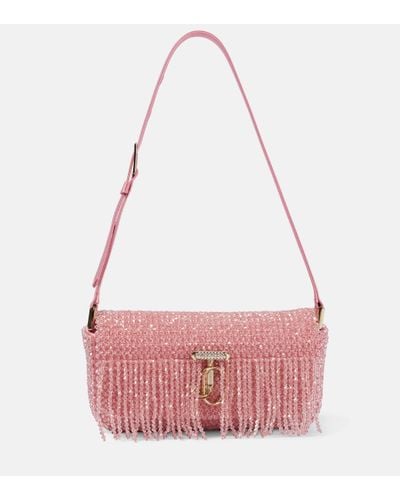 Jimmy Choo Avenue Mini Embellished Satin Shoulder Bag - Pink