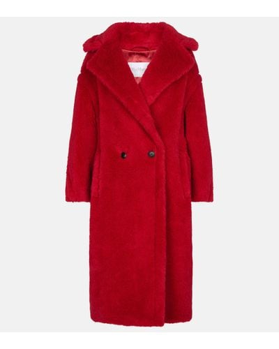 Max Mara Teddy Bear Icon Oversized Double-breasted Alpaca, Wool And Silk-blend Coat - Red