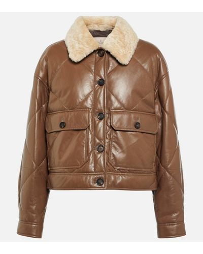 Brunello Cucinelli Shearling-trimmed Leather Jacket - Brown