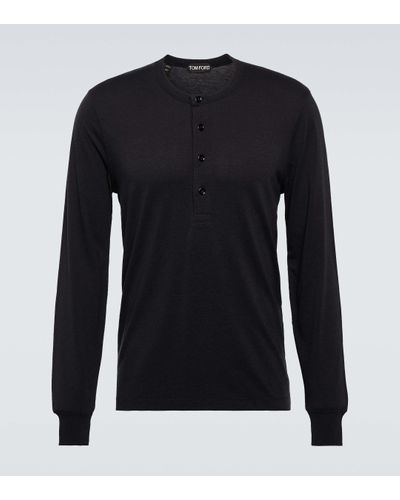 Tom Ford Lyocell And Cotton Henley Long-sleeved Top - Black